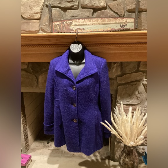 Kenneth Cole NEW York  Blue Textured Wool Button Up Coat Peacoat Size 8 - Picture 3 of 14